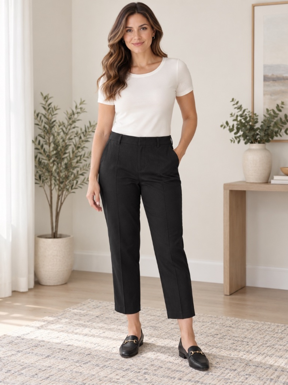 Rafaella Pintuck Crop Pants Size 16 Black Slim Leg Stretch Ankle NWT